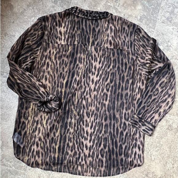 Michael Kors sheer animal print, button down, blouse, women's size XL - Picture 6 of 8